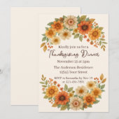 秋の花輪の装飾 - 上品な感謝祭の食事 招待状 (正面/裏面)