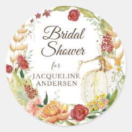 秋の花輪ホワイトパンプキンブライダルシャワー ラウンドシール