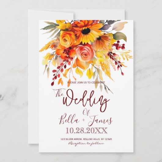 秋の花開け結婚式招待状 招待状 (正面)