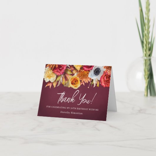 秋の花30歳の誕生日を折り畳み サンキューカード (正面)