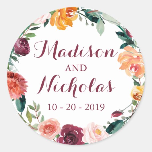 秋の花 ウェディング封筒シールステッカー ラウンドシール (正面)