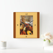 秋の花 –  スクエア壁時計 (ホーム)