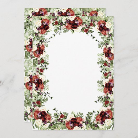 秋の花 テラコッタ クリーム ワインレッド 花 招待状 (正面/裏面)