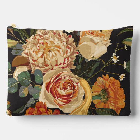 秋の花、ハーブ、キノコイラストレーション。 アクセサリーポーチ (正面)