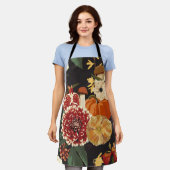 秋の花、ハーブ、キノコ。 エプロン (着用した状態)