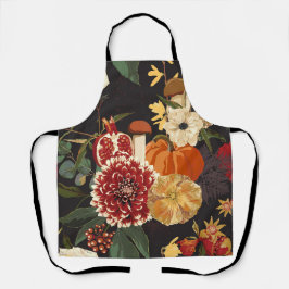 秋の花、ハーブ、キノコ。 エプロン