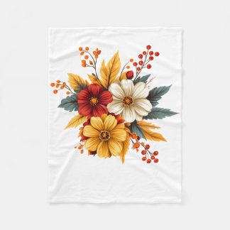秋の花 – ピンクのフローラアレンジフリース毛布 フリースブランケット