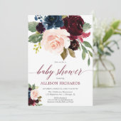 秋の花 フラワーブラッシュ マルサラ ブルー 女の子 ベビーシャワー 招待状 (スタンド正面)