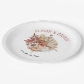 秋の花、ヤシの葉テラコッタ秋の結婚式 ペーパープレート (アングル)