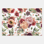 秋の花 ワインレッド オレンジ ボタニカル フラワーリ ラッピングペーパーシート (正面3)