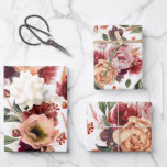 秋の花 ワインレッド オレンジ ボタニカル フラワーリ  ラッピングペーパーシート<br><div class="desc">ボタニカルなワインレッドと焦橙色の花を使ったおしゃれな秋のパーティーのラッピングペーパー</div>