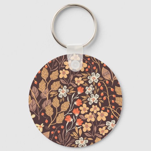 秋の花:ヴィンテージ継ぎ目のパターン キーホルダー (正面)
