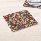 秋の花：ヴィンテージ継ぎ目のパターン スクエアペーパーコースター (アングル)