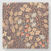 秋の花：ヴィンテージ継ぎ目のパターン ストーンコースター (正面)