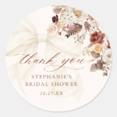 秋の花 白いリボン ブライダルシャワー ラウンドシール (正面)