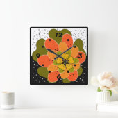 秋の花，秋，花，イラストレーション投げ スクエア壁時計 (ホーム)