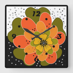 秋の花,秋,花,イラストレーション投げ スクエア壁時計