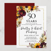 秋の花 50周年結婚記念日パーティー 招待状 (正面/裏面)
