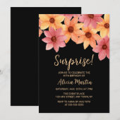 秋の花Any Ageサプライズブラック誕生日 招待状 (正面/裏面)