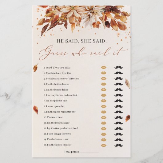 秋の花He彼女はブライダルシャワーゲームと言った (正面)