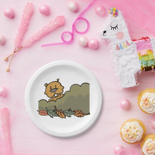 秋の茂みを抜けて見える白豚 ペーパープレート (パーティー)