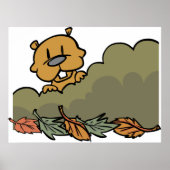 秋の茂みを抜けて見える白豚 ポスター (正面)