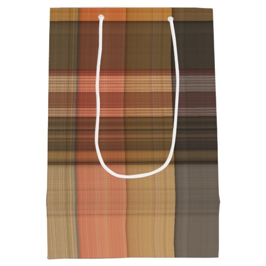 秋の茶色とオレンジ色の格子柄 ミディアムペーパーバッグ (裏面)