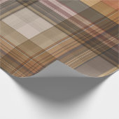 秋の茶色とオレンジ色の格子柄 ラッピングペーパー (角)