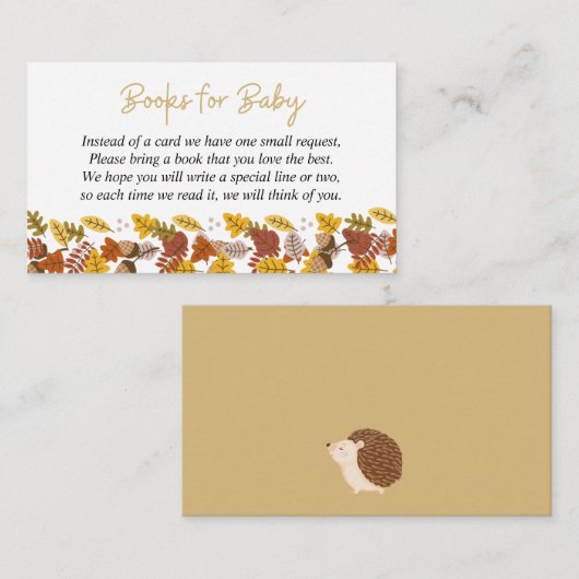 秋の茶色のハリネズミ赤ちゃんシャワーブックリクエスト エンクロージャーカード (正面/裏面)
