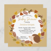 秋の茶色のハリネズミ赤ちゃんシャワー 招待状 (正面/裏面)