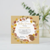 秋の茶色のハリネズミ赤ちゃんシャワー 招待状 (スタンド正面)