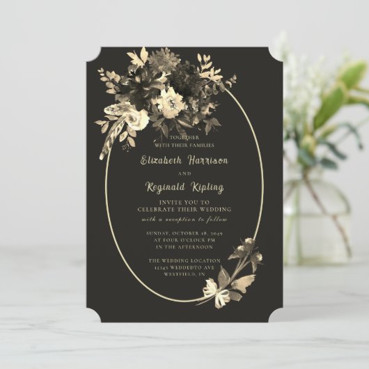 秋の茶色の水の色の熟成フローラ結婚ズ 招待状 (スタンド正面)