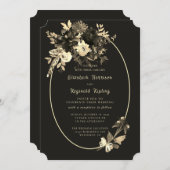 秋の茶色の水の色の熟成フローラ結婚ズ 招待状 (正面/裏面)