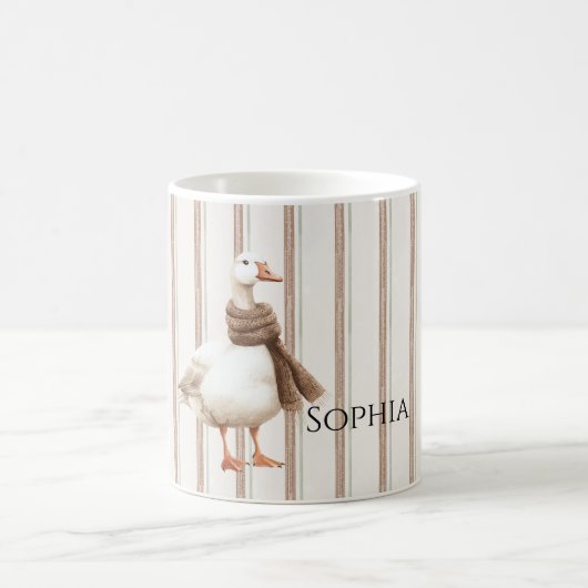秋の茶色の縞模様のガチョウ コーヒーマグカップ (中央)