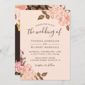 秋の茶色の赤面金ゴールド水の色のフローラ結婚の 招待状 (正面/裏面)