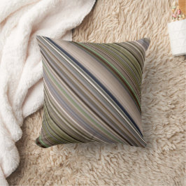 秋の草の茶色と緑のストライプと格子縞 クッション