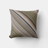 秋の草の茶色と緑のストライプと格子縞 クッション (正面)