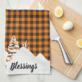 秋の草原と山 キッチンタオル (四つ折り)