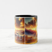 秋の草地の夜明けにゴールデンクロス ツートーンマグカップ (中央)