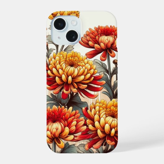 秋の菊の花のディスプレイ iPhone 15ケース (裏面)
