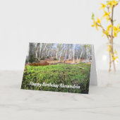 秋の落ちたコケの木 – カスタム誕生日カード カード (黄色い花)