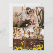 秋の落ち着いたひまわり木製写真イニシャル結婚式 招待状 (裏面)