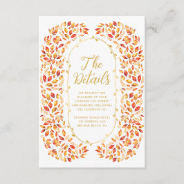 秋の落ち着いた色彩の葉のウェディング詳細カード エンクロージャーカード