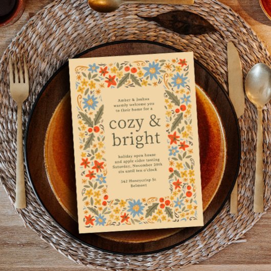 秋の落ち着いた花フレーム　オータムパーティー 招待状