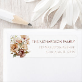 秋の落ち着いた花柄 ブラウン ベージュ ニュートラル ラベル