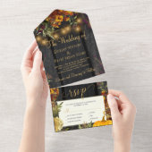 秋の落ち着いた農村風の花木樽結婚式 オールインワン招待状 (貼ってはがせる)