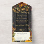 秋の落ち着いた農村風の花木樽結婚式 オールインワン招待状 (内側)