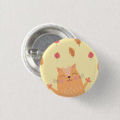 秋の落ち葉で遊ぶかわいいジンジャーオレンジの猫 缶バッジ (正面&裏面)