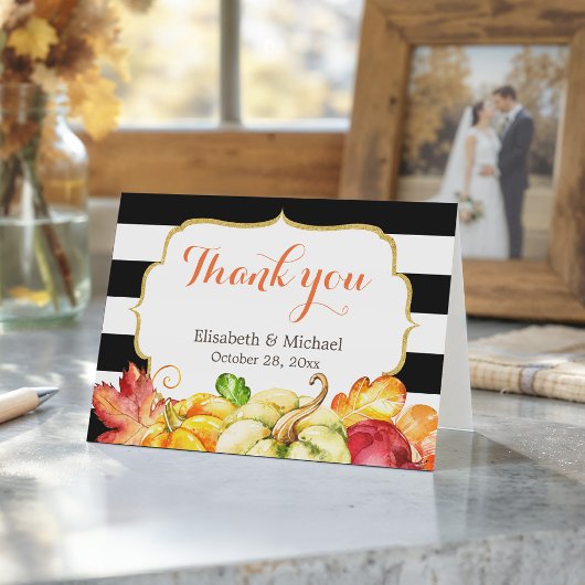 秋の落ち葉とカボチャと紅葉 ありがとうございます サンキューカード