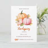 秋の落ち葉とカボチャの感謝祭ディナー 招待状 (スタンド正面)